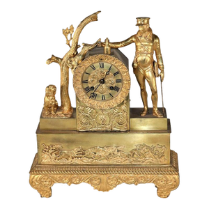 19th Century French Napoleon III Empire Gilt Bronze Clock With Hunting Motifs