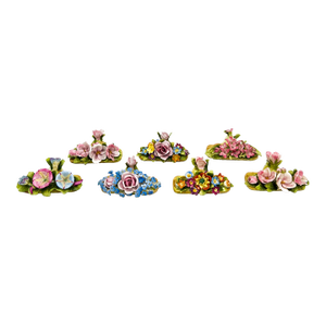 Antique European Dresden Hand-Decorated Floral Porcelain Place Card Holders, Set of 7 – Flower, Romantic / Victorian Revival