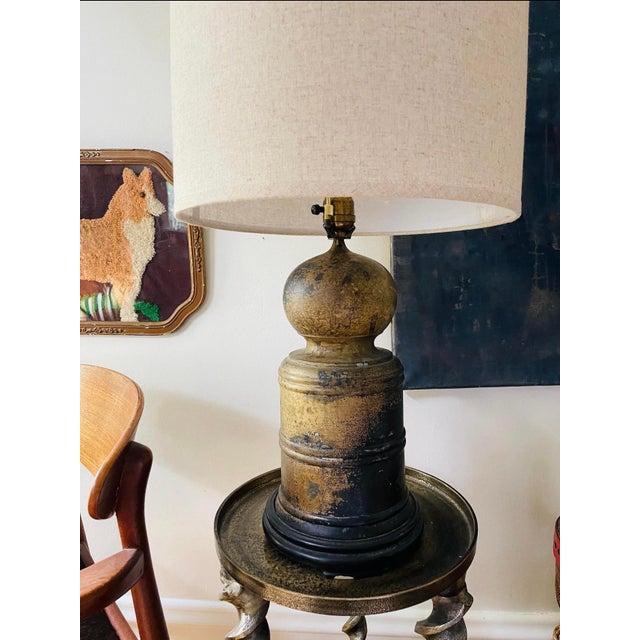 Asian Vintage Heavy Brass Lamp For Sale - Image 3 of 12