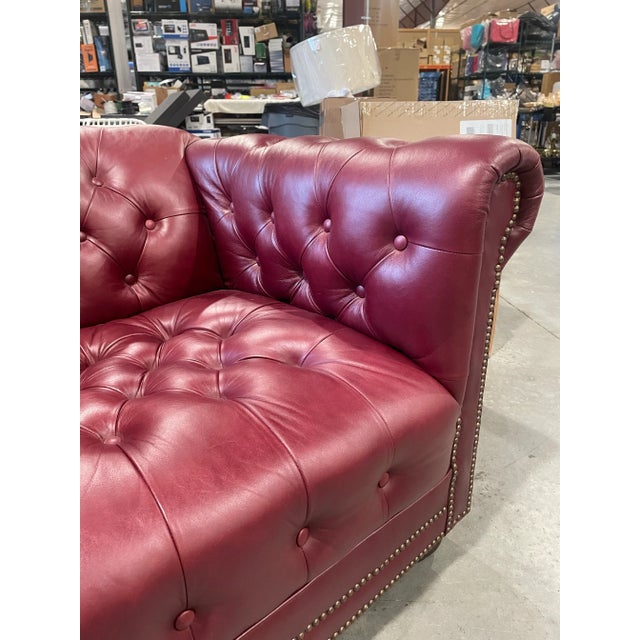 Burgundy Pair of Custom Burgundy Leather Tufted Chesterfield Club Chairs For Sale - Image 8 of 12