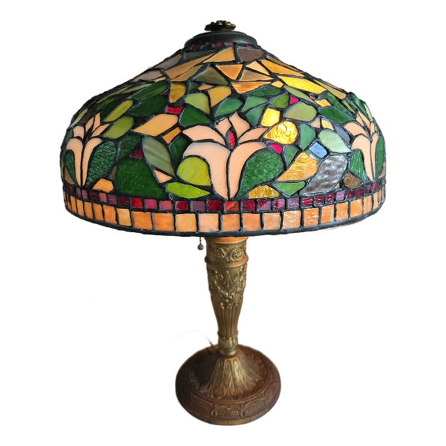 1910s Salem Brothers Leaded Glass Tiffany Style Lamp For Sale