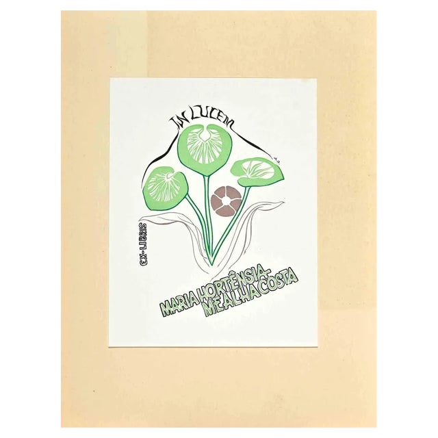 Ex Libris Maria Hortensia Mealhacosta, Lithograph, 1978 For Sale