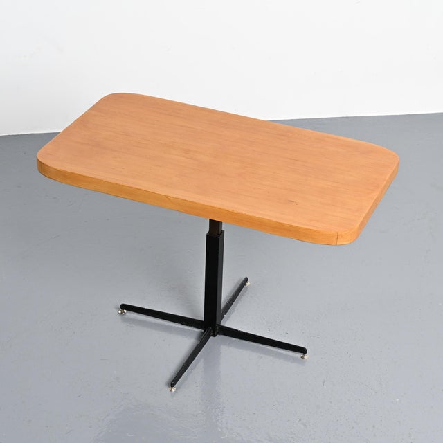 Pentagonal table designed by Charlotte Perriand for the Nova and Les Lauzières residences in Les Arcs 1800 in the 1970s....