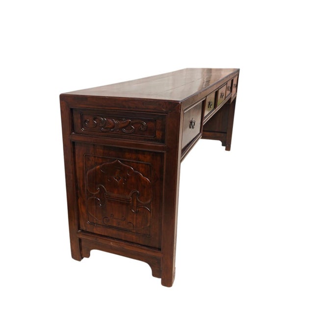Brown 19th Century Chinese Elm 90" Long Writing Desk For Sale - Image 8 of 10