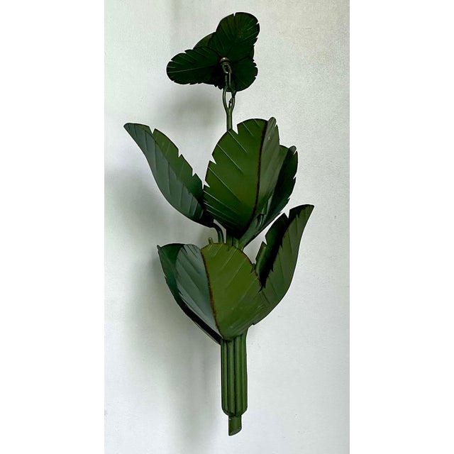 Vintage Green Banana Leaf Six Arm Chandelier For Sale - Image 11 of 12