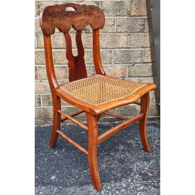 Early 20th Century Pair Federal Style Mahogany and Maple With Cane Seat Side Chairs For Sale - Image 4 of 11