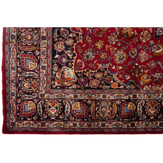Traditional Vintage Mashad Red Wool Rug With a Rosette Design For Sale - Image 3 of 7