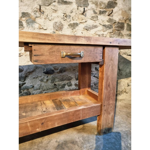 Brown Vintage French Beechwood Workbench, 1920s For Sale - Image 8 of 15