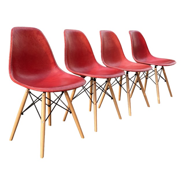 Side Chairs in Ox Red Saddle Leather from Sol & Luna, 2000s, Set of 4 For Sale