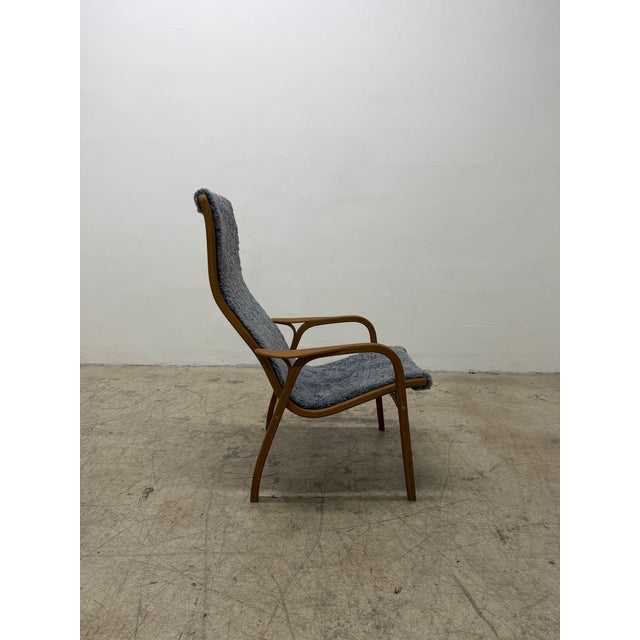 Yngve Ekström Lamino Teak Wood Frame Armchair With Sheepskin Fabric for Swedese For Sale In Miami - Image 6 of 17