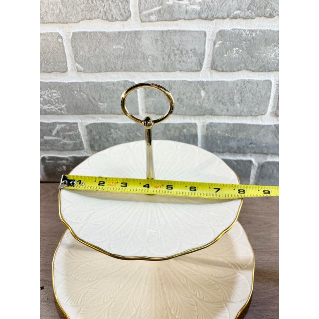 1990s Vintage Lenox Ivory & Gold 2 Tier Tidbit/Dessert Stand Greenfield Collection For Sale - Image 5 of 11
