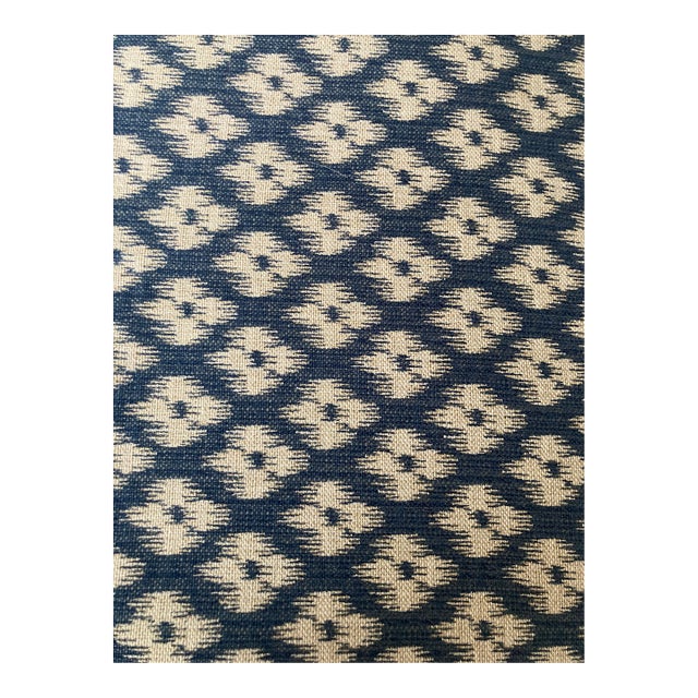 4.5 Yards Lanka Ikat Indigo Cotton Blend Fabric For Sale