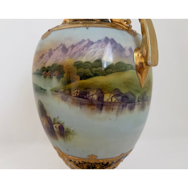 Antique Nippon Hand-Painted Scenic Covered Urn With Gilt & Jeweled Enamel, C. 1900 For Sale - Image 16 of 18