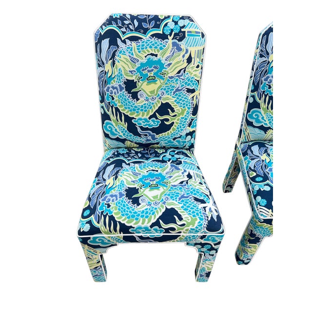 Pair MCM CasaBique Ming Armchairs in Thibaut “Imperial Dragon” For Sale - Image 14 of 18