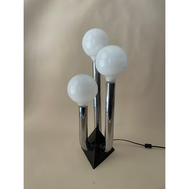 Mid-Century Modern Vintage Space Age Three Globe Chrome and Triangle Lamp For Sale - Image 3 of 6