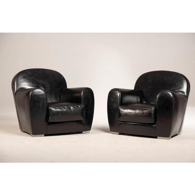 Black Leather Diner Model Armchairs from Baxter, Set of 2 For Sale - Image 4 of 14