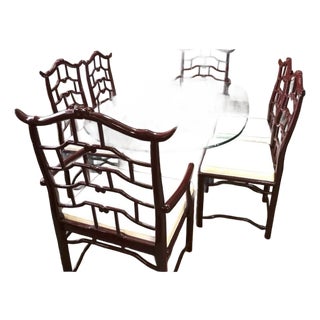 Vintage Century Furniture Chinoiserie Dining Chairs – Set of 6 (4 Side, 2 Armchairs) – Burgundy Lacquer For Sale