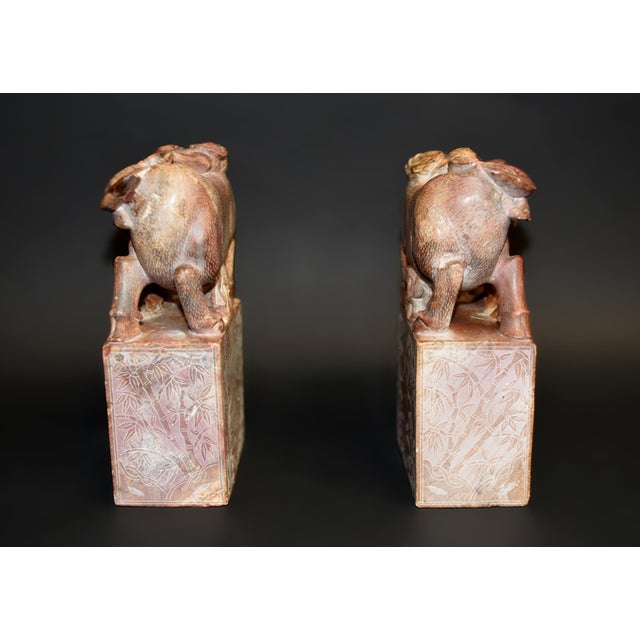 Pair Large Antique Stone Statues Bookends Boy and Buffalo For Sale - Image 11 of 12