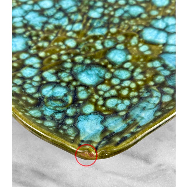 Blue Mid-Century 17" California Pottery Green & Blue Drip Glazed Fish Serving Platter For Sale - Image 8 of 11