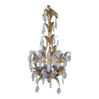 Italian Gilt Tole and Crystal Chandelier For Sale