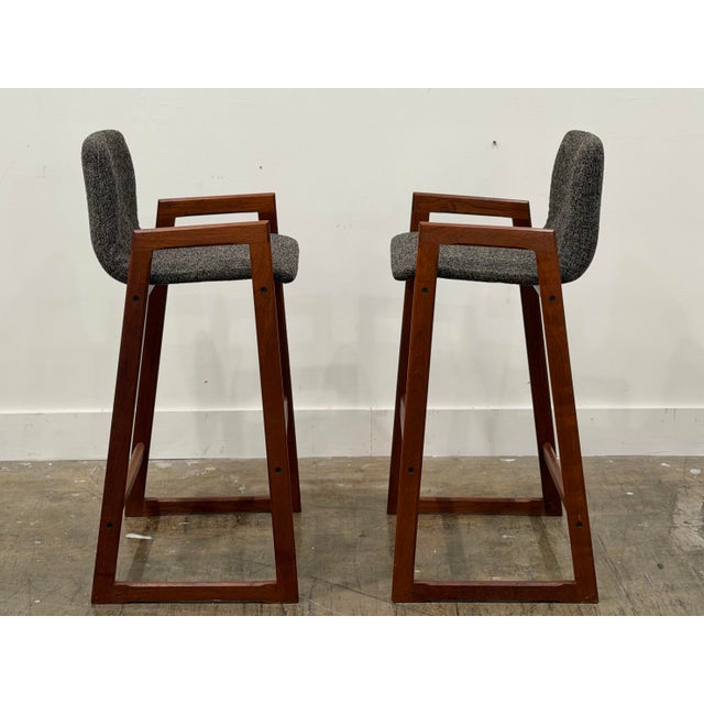 1960s Pair Danish Modern Teak Barstools - Mid Century Upholstered Bar Stools For Sale In Atlanta - Image 6 of 9