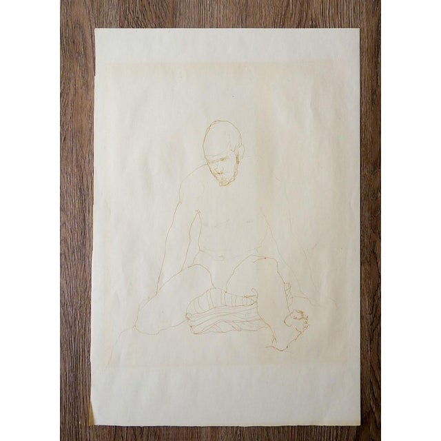Mid 20th century sepia pen and ink study drawing of sitting male. Very fine light drawing, well exicuted. Unsigned....