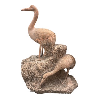 Vintage Style Cast Marble Crane Garden Statue For Sale