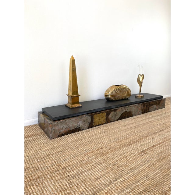 Vintage 1970s Paul Evan Brutal Patchwork Metal & Slate Floating Wall Console Shelf / Table For Sale - Image 10 of 18