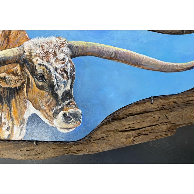 Poker Face ~ Willie Britt, Original Acrylic Painting. A Colorado Longhorn Comes to Life Against the Expansive Blue Skies of Southern Colorado. For Sale - Image 9 of 14