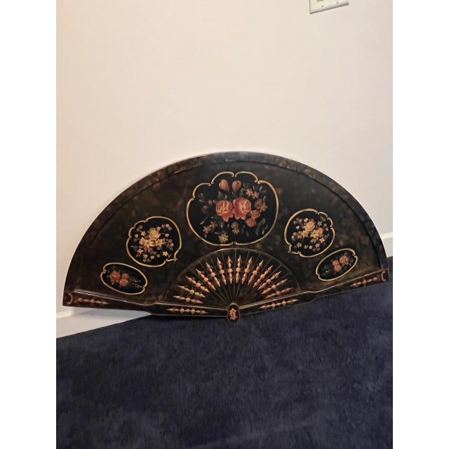 Eastern Accents Large Wooden Hand Painted Fan Shaped Wall Art For Sale - Image 4 of 6