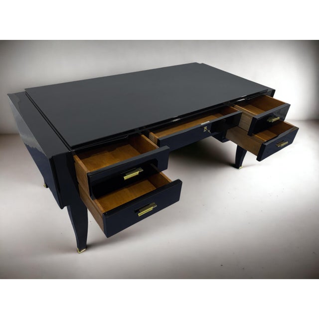French Art Deco Black Lacquered Executive Desk, 1930s For Sale - Image 12 of 18