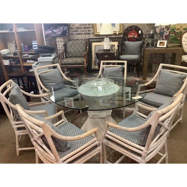 Gorgeous Henry Link Costal Target Back Rattan 7 Piece Dining Set For Sale - Image 9 of 13