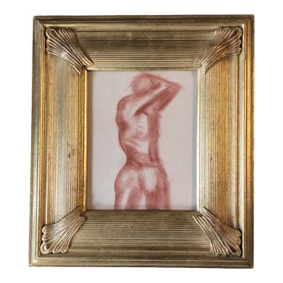 Original Vintage Male Nude Sepia Drawing Vintage Frame For Sale
