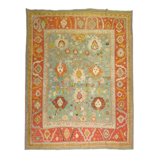 Green Orange Antique Oushak Rug - 8'10" x 11'2" For Sale