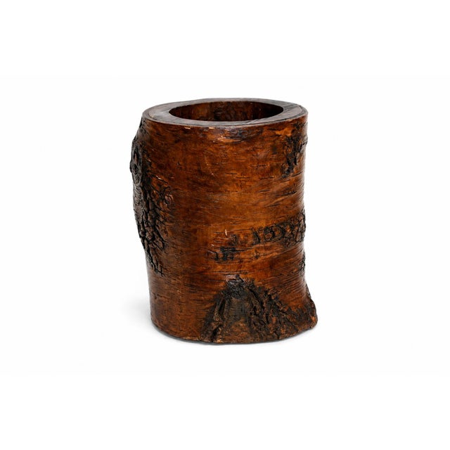 Brown Antique Whole Root Solid Wood Brush Pot Vase Jar 15.75 Lb For Sale - Image 8 of 17