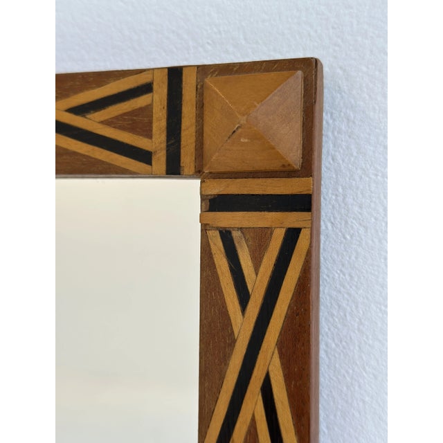 Vintage Parquetry Framed Mirror With Corner Stud Details, Circa 1940s For Sale In New York - Image 6 of 13
