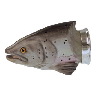 English Trout Head Stirrup Cup Porcelain Silverplate Rim Stoke-on-Trent Staffordshire England 20th Century For Sale