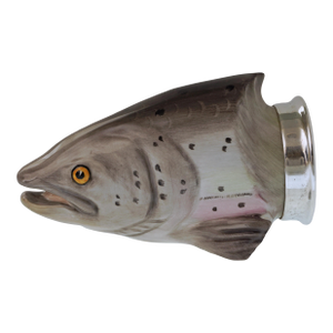 English Trout Head Stirrup Cup Porcelain Silverplate Rim Stoke-on-Trent Staffordshire England 20th Century