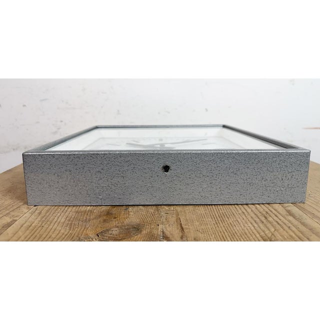 Industrial Grey Square Wall Clock from Pragotron, 1980s For Sale - Image 9 of 17