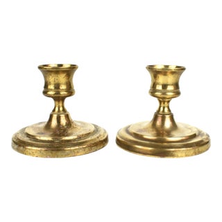Mid Century Modern Solid Brass Short Candle Holders - a Pair For Sale
