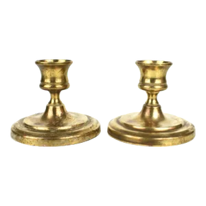 Mid Century Modern Solid Brass Short Candle Holders - a Pair