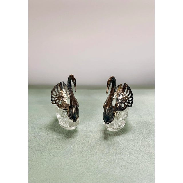 Vintage Silverplate & Glass Swan Salt & Pepper Dishes- a Pair For Sale In Jacksonville, FL - Image 6 of 8