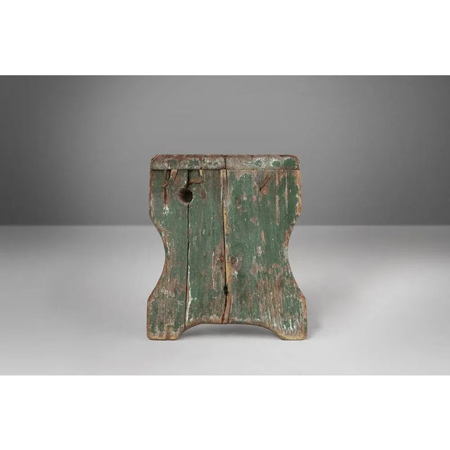 Wood Industrial Green Wooden Stool, France, 1900s For Sale - Image 7 of 12