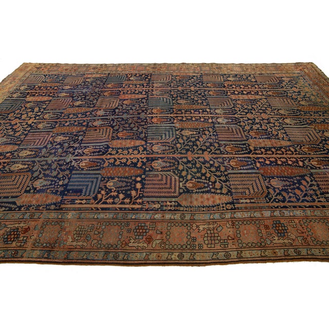 1900s Blue Antique Persian Bakshaish Wool Rug Handmade With Allover Design For Sale - Image 11 of 11
