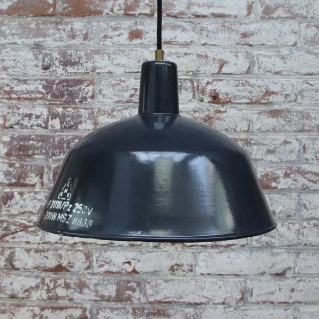 Vintage Industrial Blue Enamel Pendant Light For Sale - Image 4 of 5