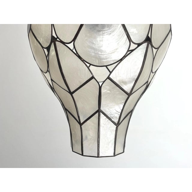 Wood Feldman Capiz Shell Floral Pendant Light, 1960s For Sale - Image 7 of 18