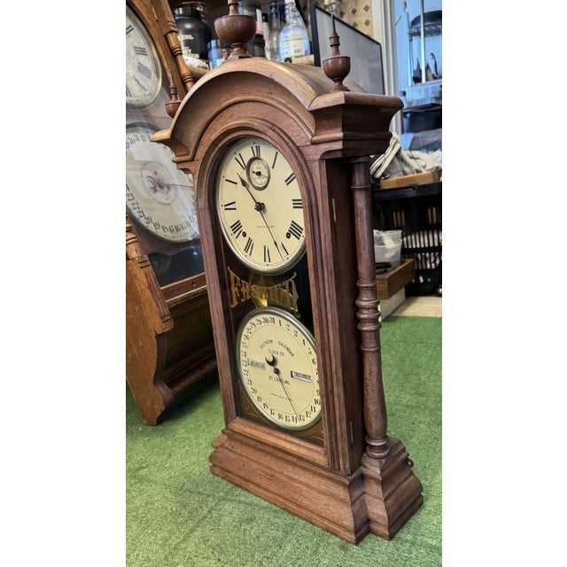 Late 19th Century Antique Seth Thomas Double Dial Calendar Clock For Sale - Image 5 of 12