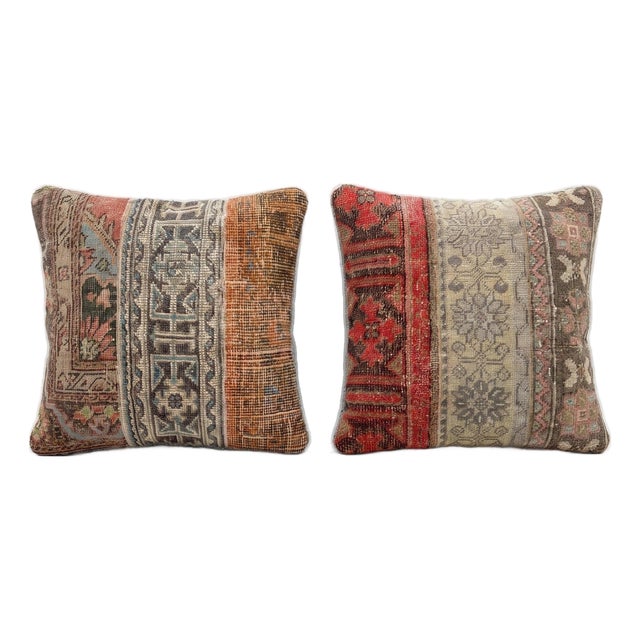 Red Turkish Rug Pillow Cover 24'' X 24'' - Set of Two For Sale