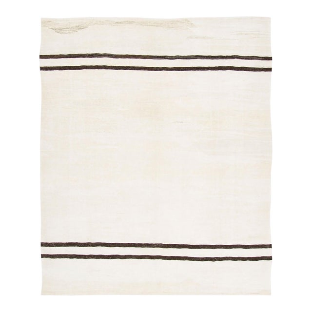 Vintage Turkish Kilim Hemp Rug With Black Stripes by Rug & Kilim, 1950-1959 For Sale