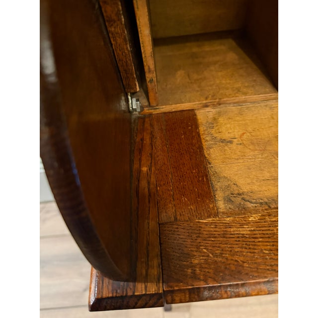 Antique Quarter Sawn Solid Oak Child's Roll Top Trestle Desk - Original Brass For Sale - Image 9 of 13